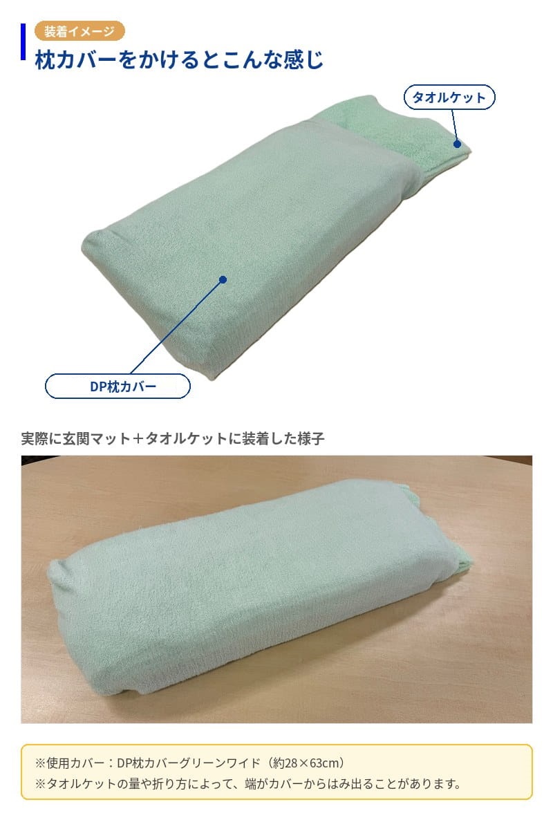 玄関マットとタオルケットに枕カバーをかけた装着イメージ